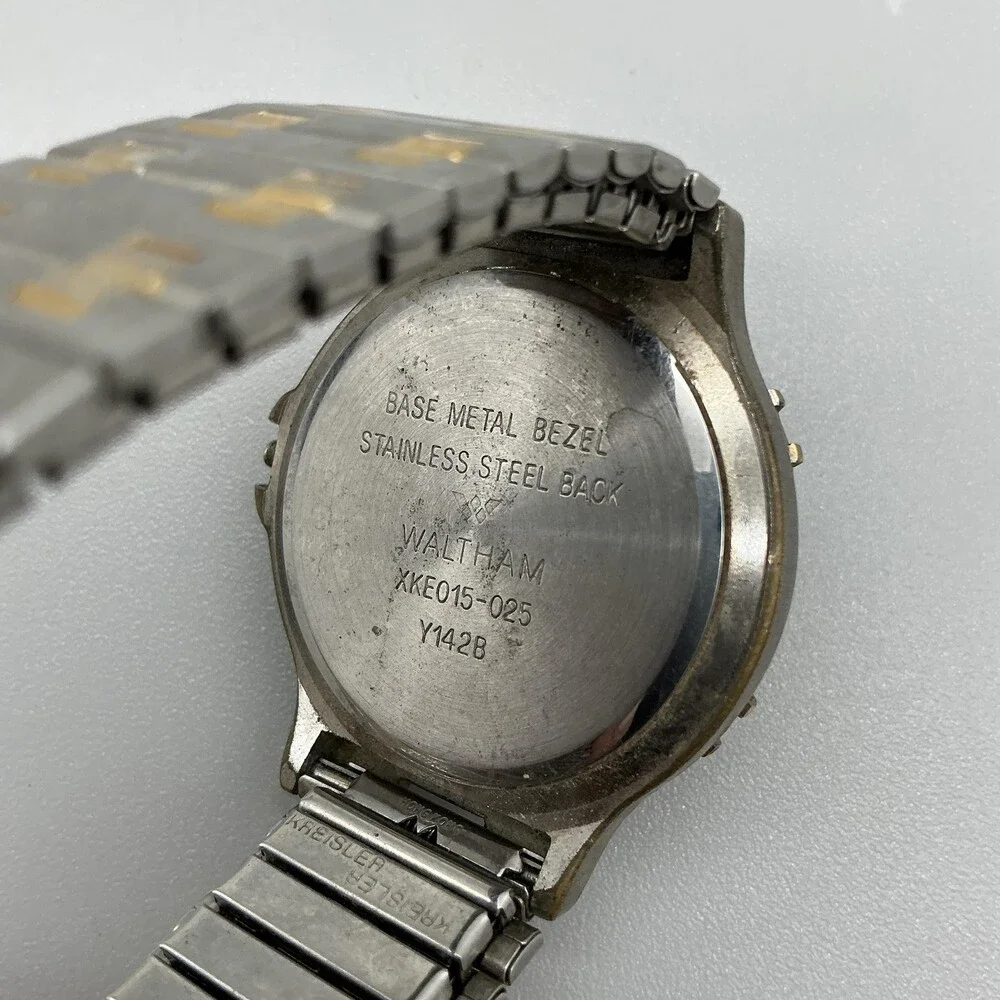 Waltham Mens Watch 36mm Silver Gold Tone Date XKE015-025 For Parts Not Running